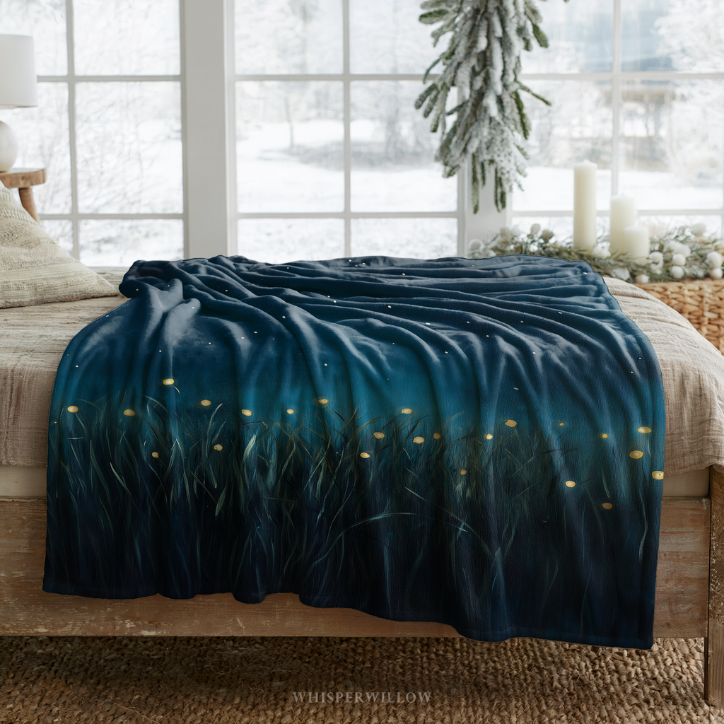 Firefly Meadow Throw Blanket - Starry Night Sky Summer Grass Gift