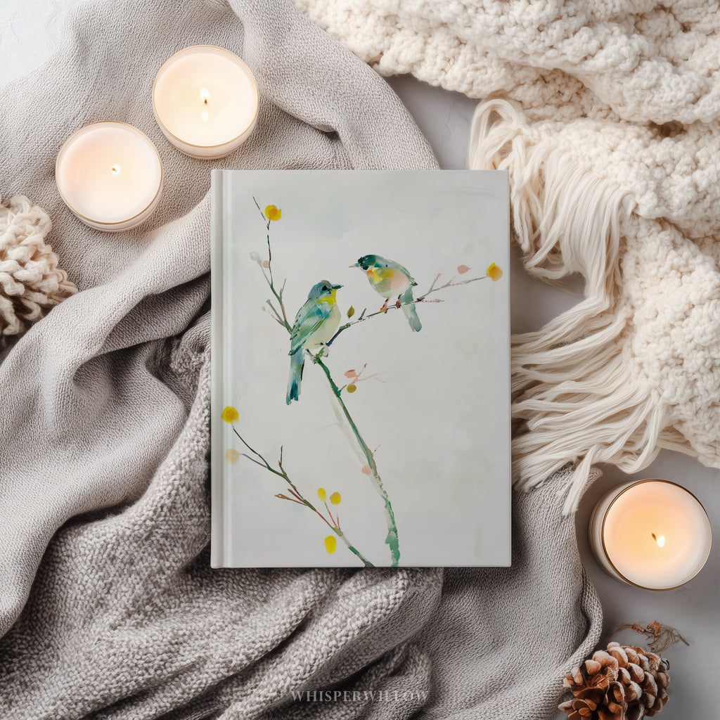 Aquarell-Notizbuch mit Singvögeln (Hardcover) – Natur-Vogelkunst, elegantes florales Notizbuch als Geschenk