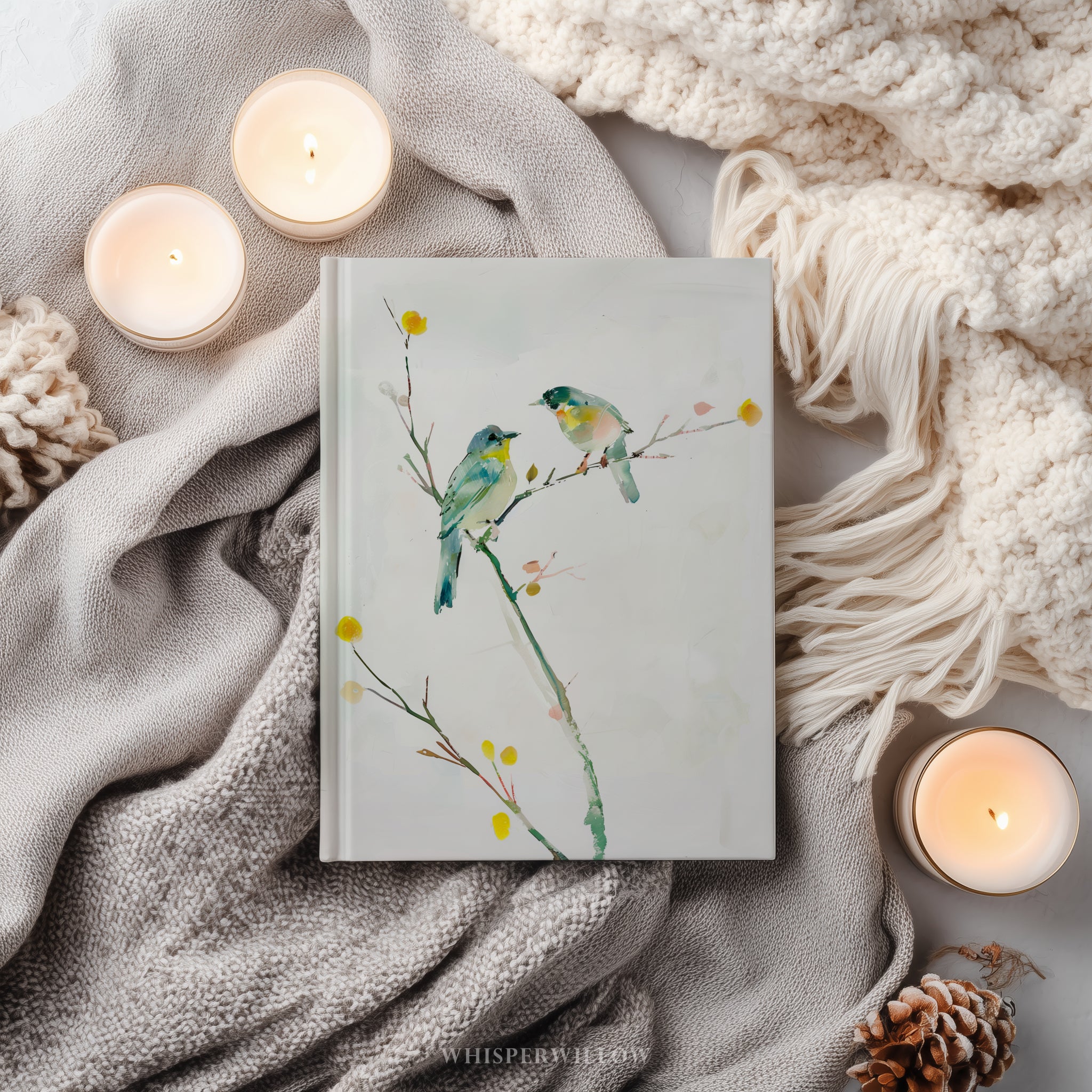 Aquarell-Notizbuch mit Singvögeln (Hardcover) – Natur-Vogelkunst, elegantes florales Notizbuch als Geschenk