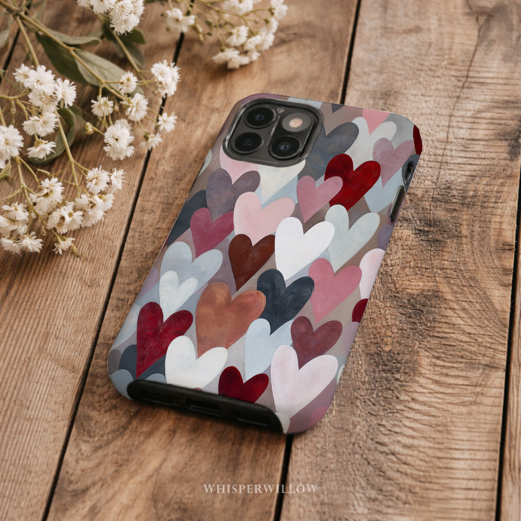 Cute Heart Pattern Phone Case | Compatible with iPhone | Romantic Pink Red Valentine Love Art