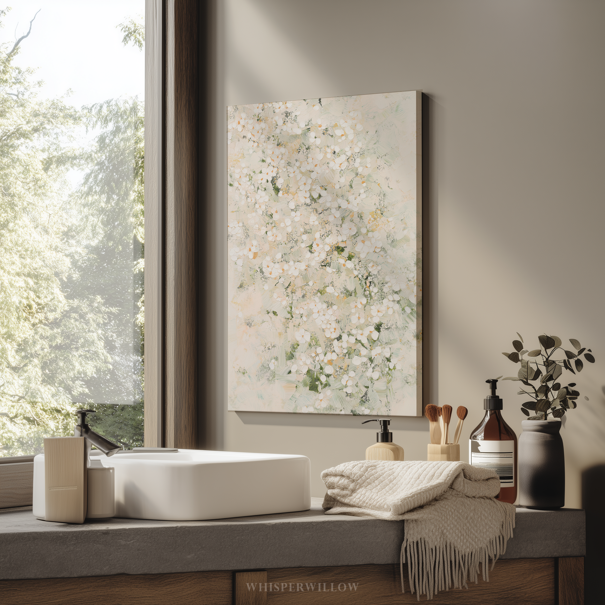 Leinwandbild „Weiße Wildblumenwiese“ – Zartes, neutrales botanisches Naturmotiv