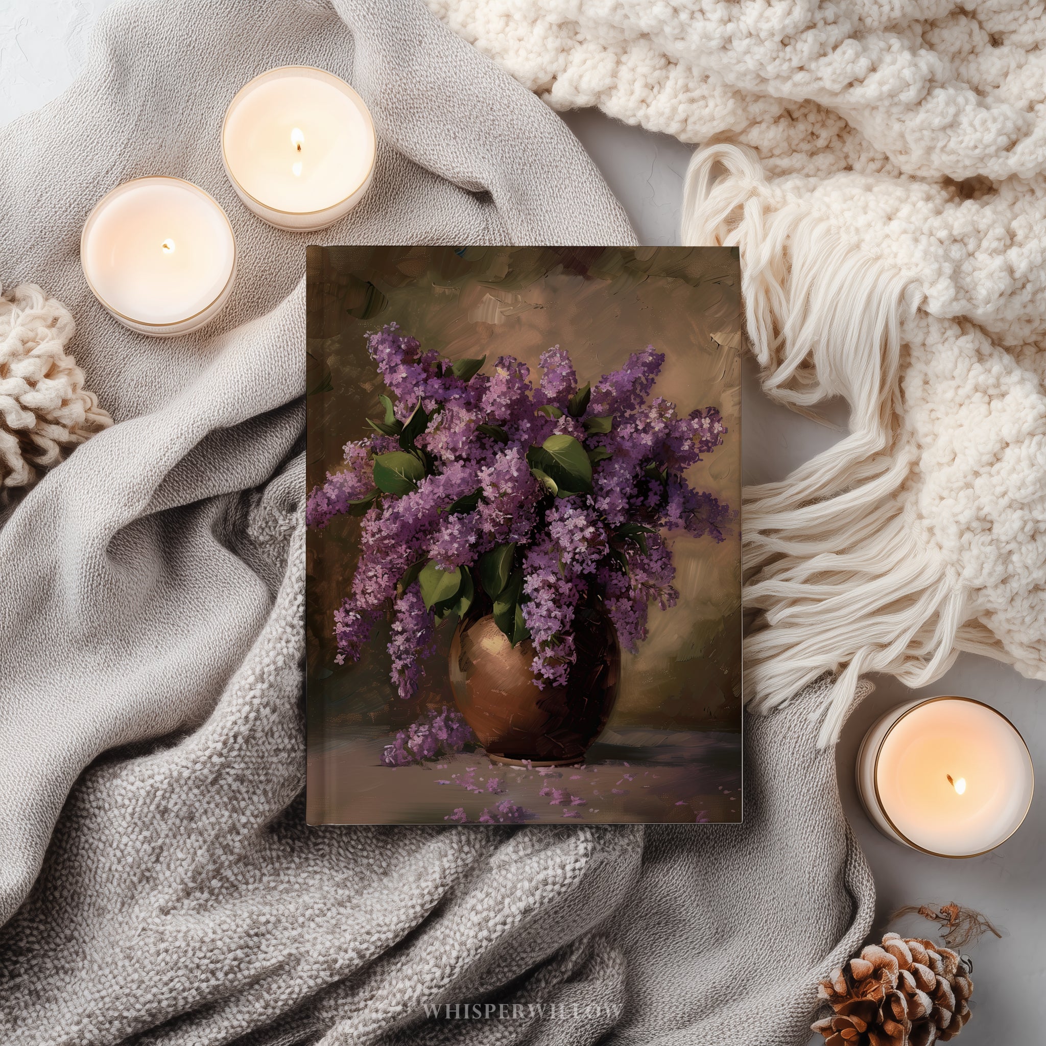 Flieder-Stillleben-Notizbuch (Hardcover) – Lila Blumenstrauß, Vintage-Notizbuch im Landhausstil, elegantes Geschenk