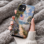 Coastal Aesthetic Phone Case | Compatible with iPhone MagSafe Charging | American Flag Beach Path Art | Patriotic Ocean Landscape