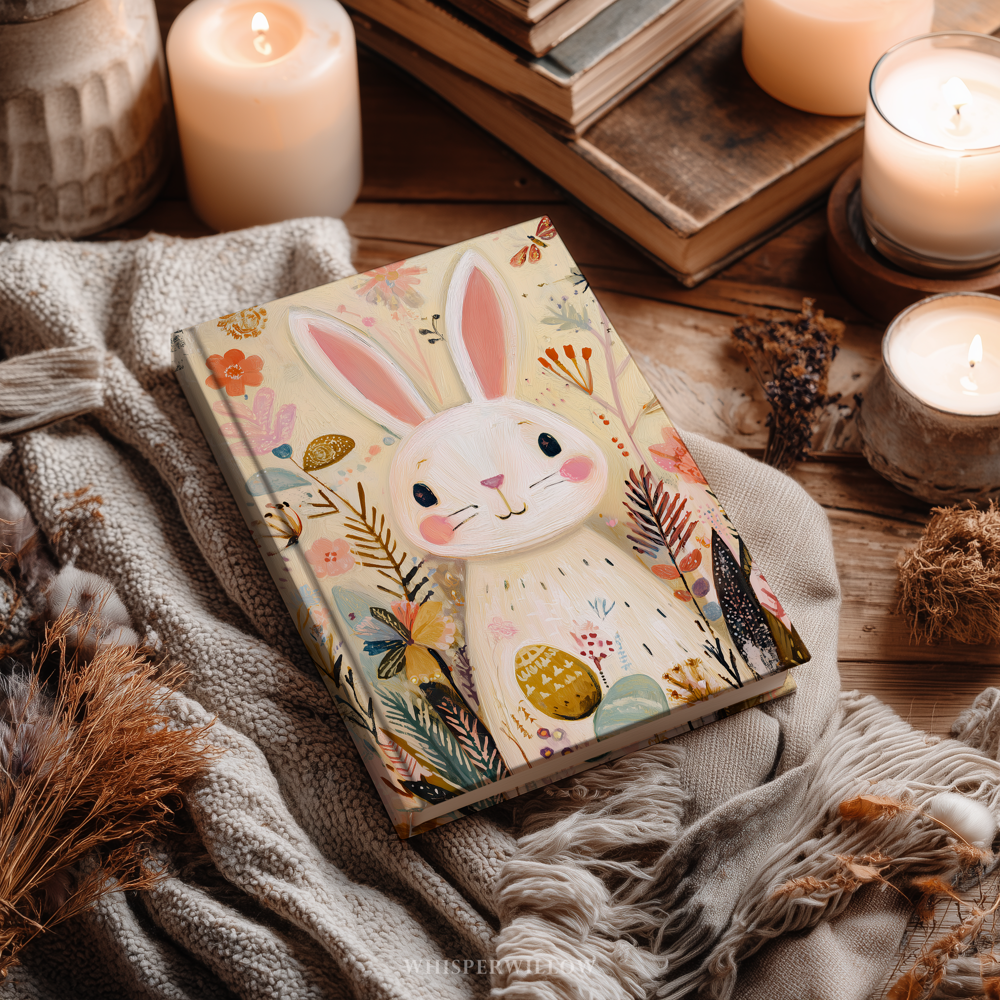 Whimsical Easter Bunny Hardcover Journal, Floral Meadow Spring Eggs Design, Cute Pastel Stationery Gift, 8x5.75 Lined Pages Gift