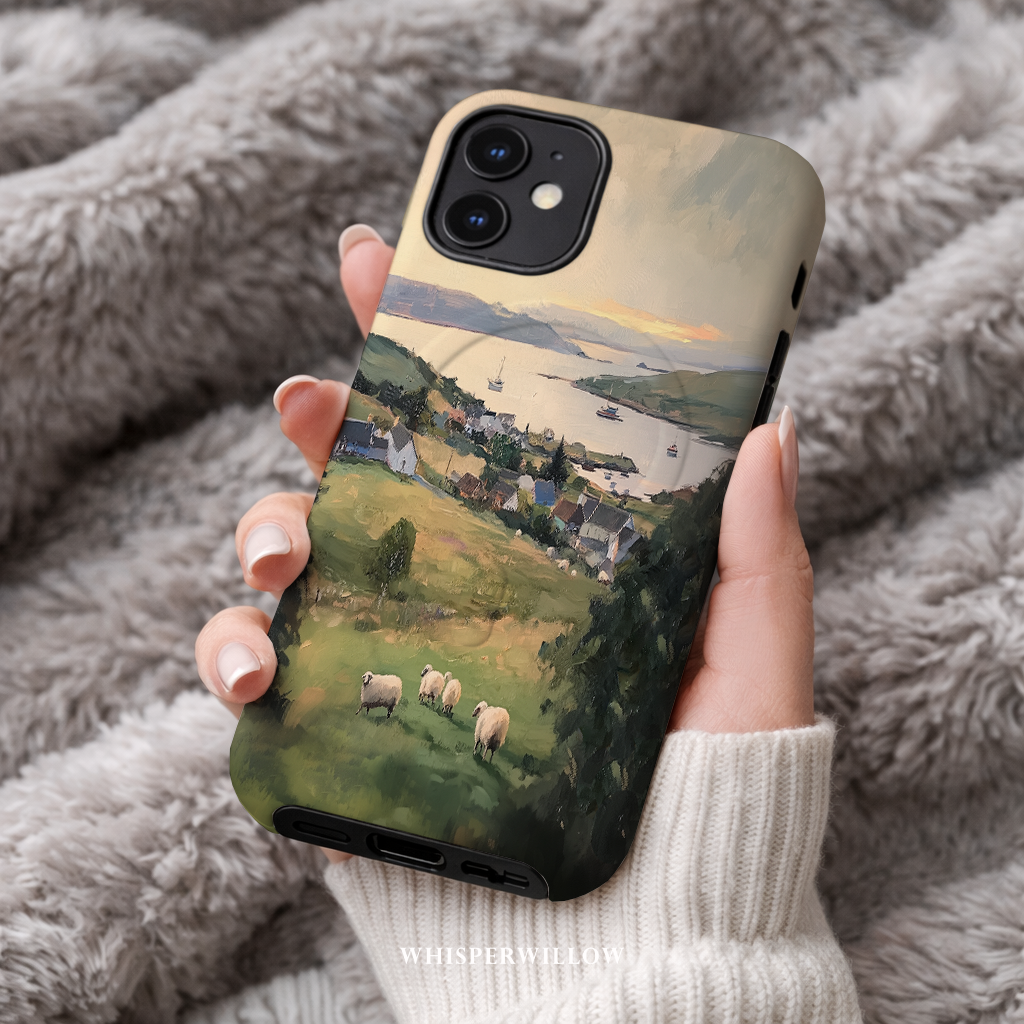 Coastal Sheep Meadow Magnetic Case | iPhone Compatible | Irish Harbor Village Scenic Cover