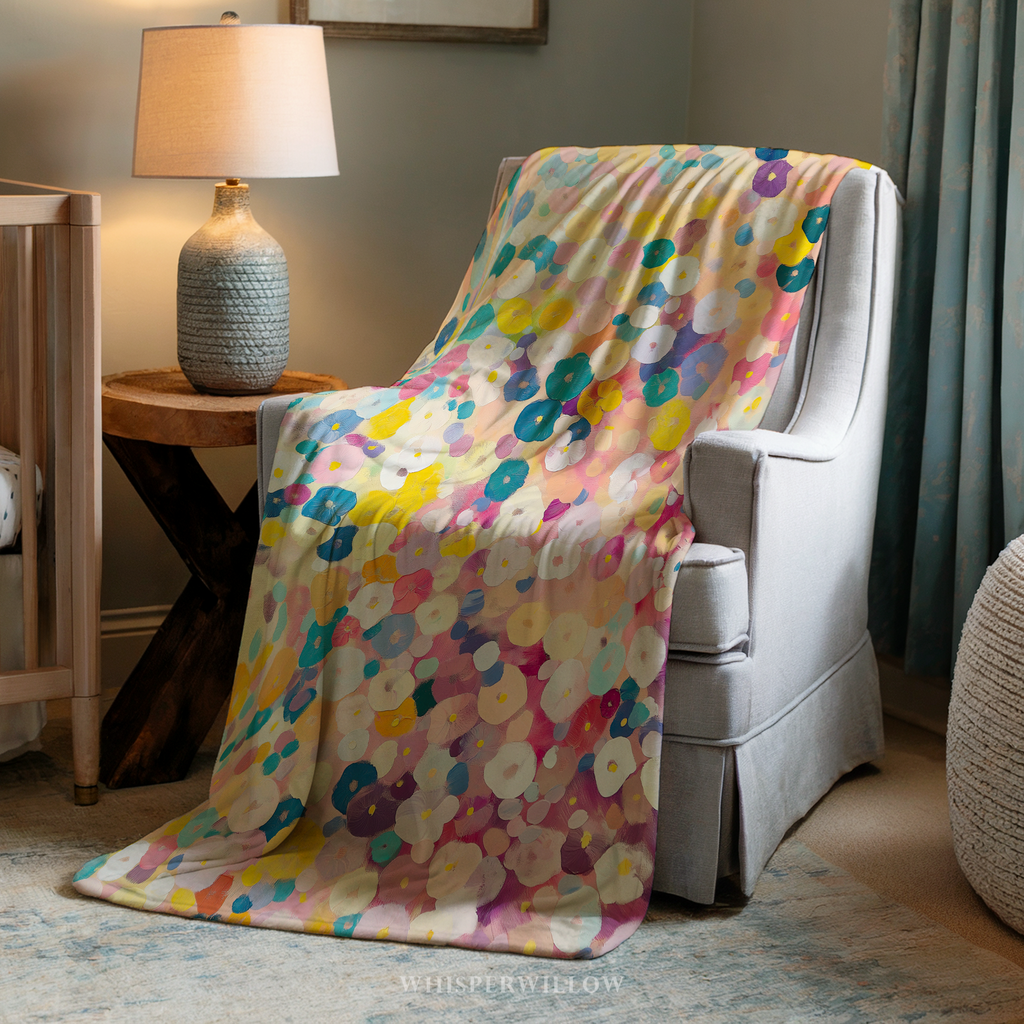 Colorful Floral Abstract Throw Blanket - Pastel Spring Flowers Gift