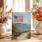 Coastal American Flag Hardcover Journal, Sailboat Wildflower Design, Independence Day Notebook, 8x5.75 Lined Pages Gift