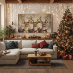 Rentier-Trio als Leinwandbild – Rustikale Weihnachtsdekoration für die Hütte, verspielte Winterlandschaft