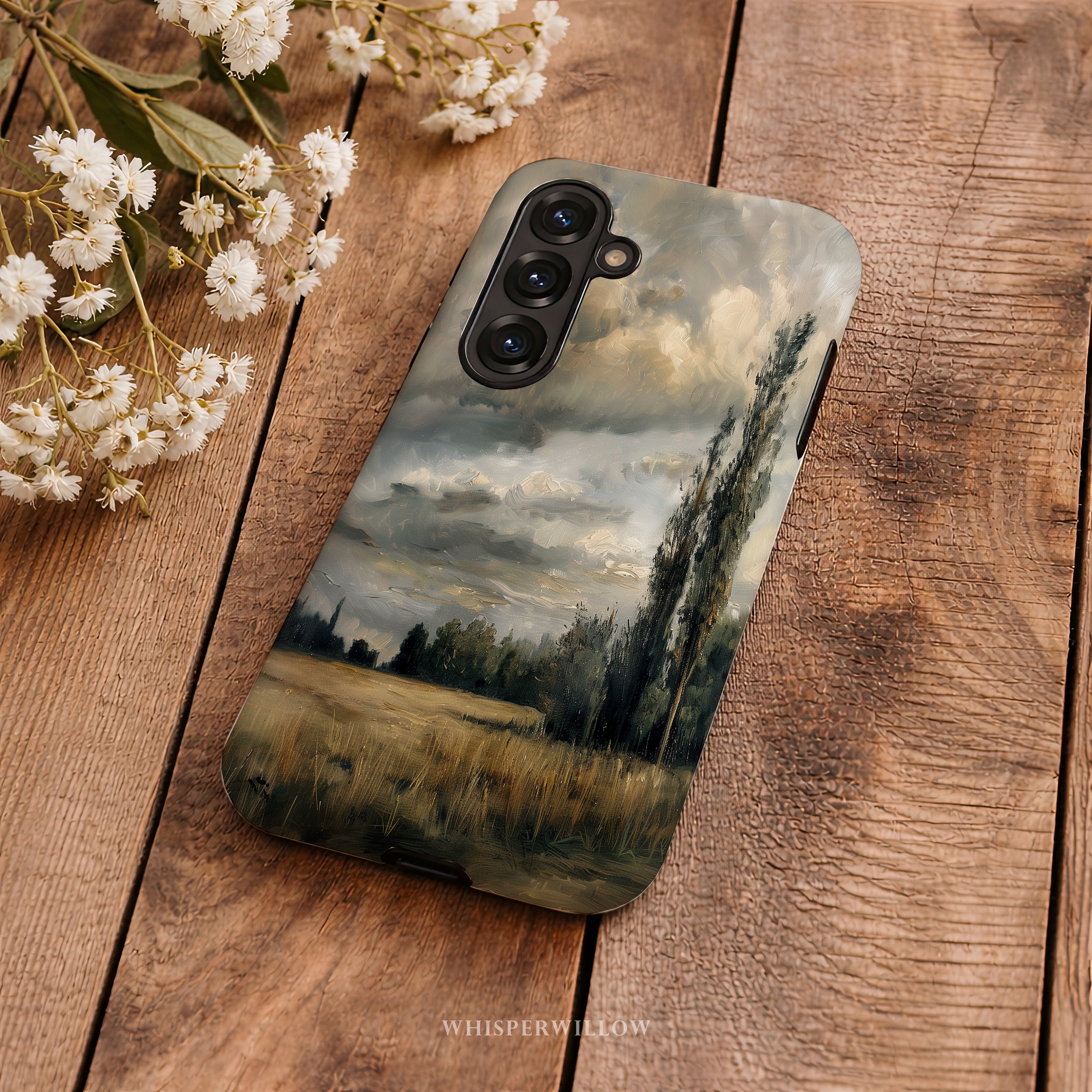 Moody Landscape Phone Case | Compatible with Samsung | Stormy Sky Nature Art Scenic Countryside Aesthetic Neutral Earthy