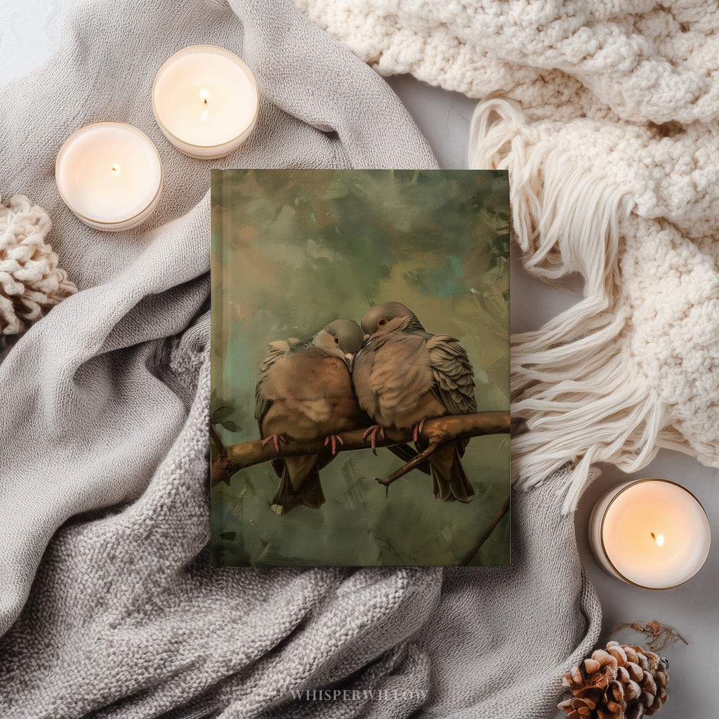 Notizbuch mit Trauertauben-Motiv (gebunden) – Romantisches Waldmotiv, Geschenkidee für Liebesvögel