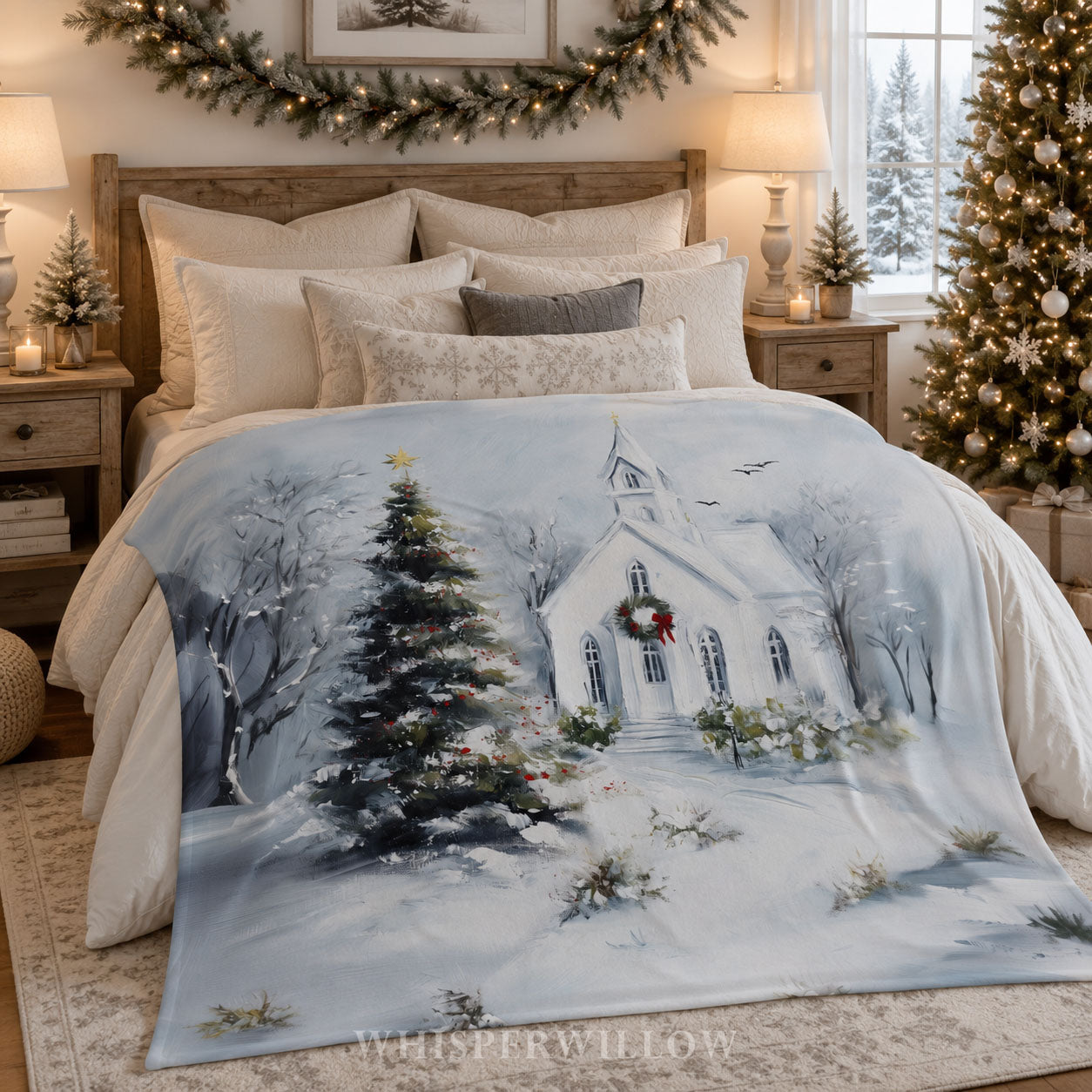 Christmas Church Throw Blanket - Snowy Winter Wonderland Gift by WhisperWillow Studios