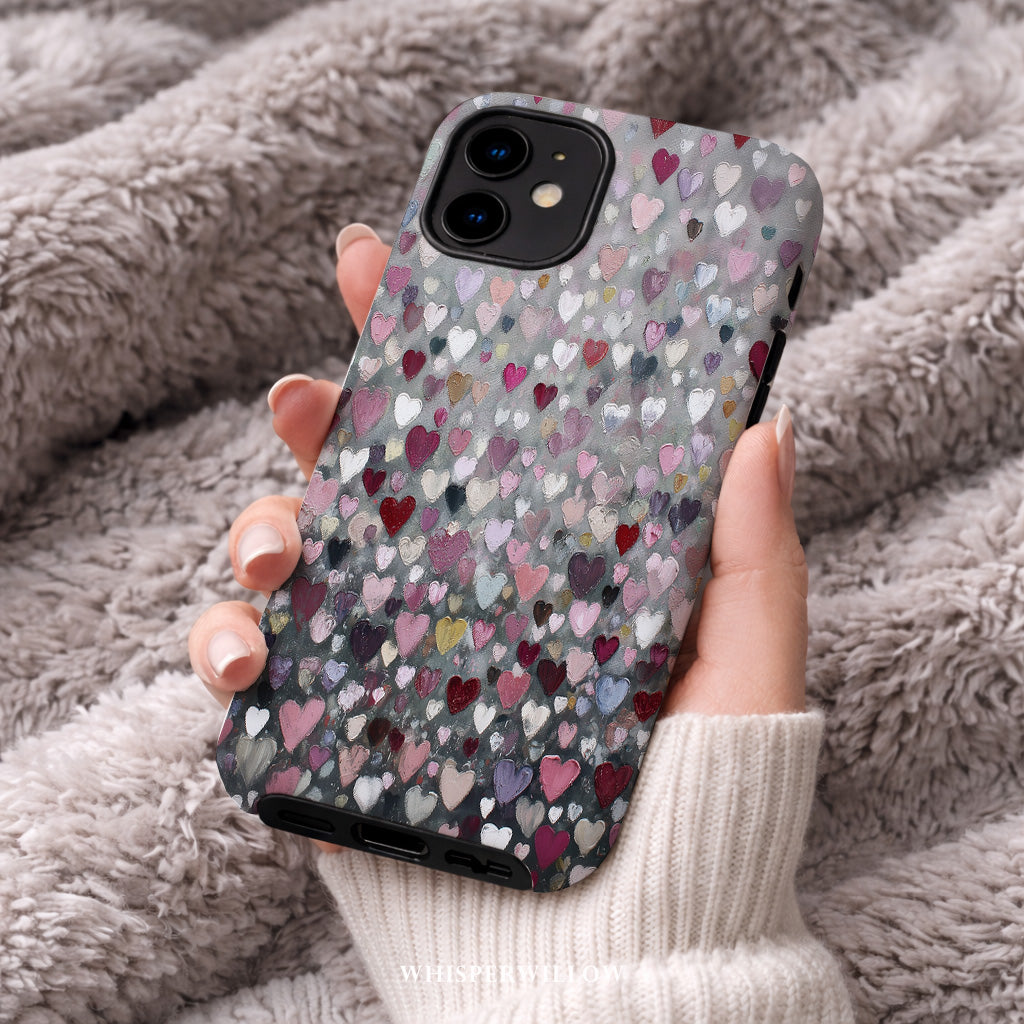 Romantic Heart Pattern Phone Case | Compatible with iPhone | Pink Red Black Grey Love Cover