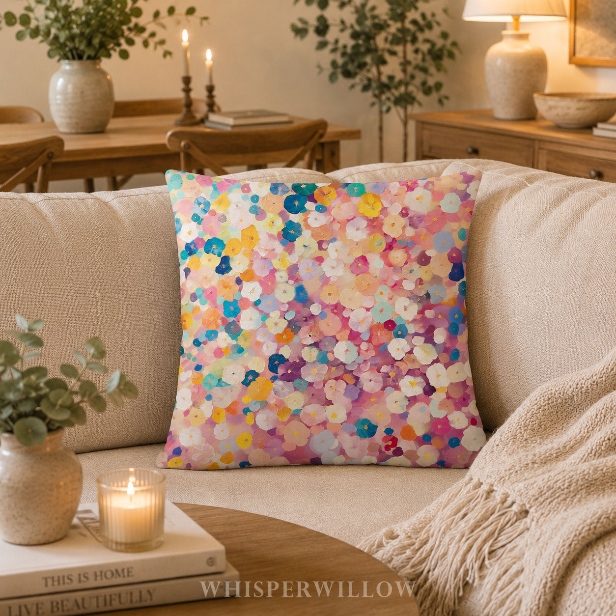 Floral Throw Pillow Case | Pastel Wildflower Botanical Cover | Cottagecore Boho Lumbar Cushion | Spring Garden Home Décor Gift
