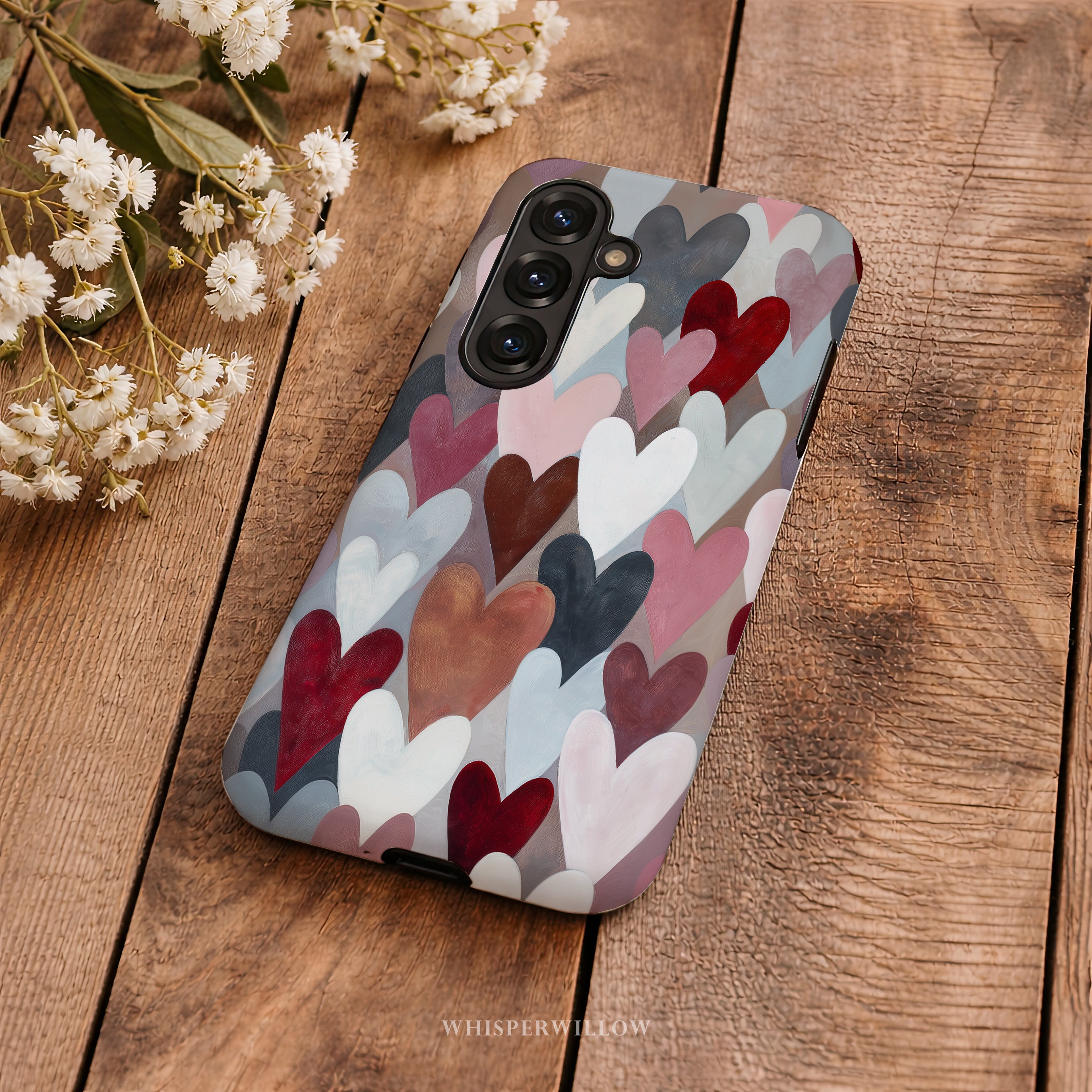 Heart Pattern Phone Case Compatible with Samsung Galaxy | Cute Aesthetic Pink Red Romantic Valentine Modern Love Art Cover