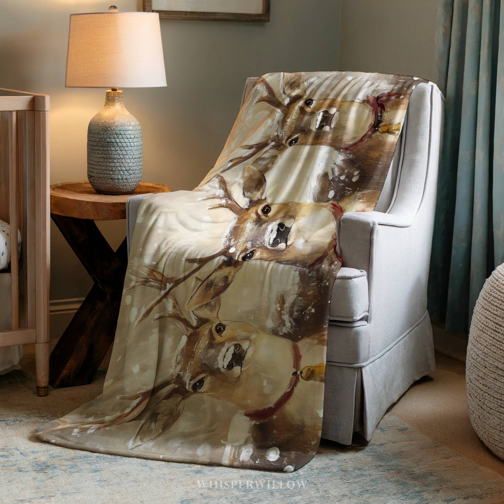 Winter Reindeer Trio Throw Blanket - Snowy Woodland Christmas Gift