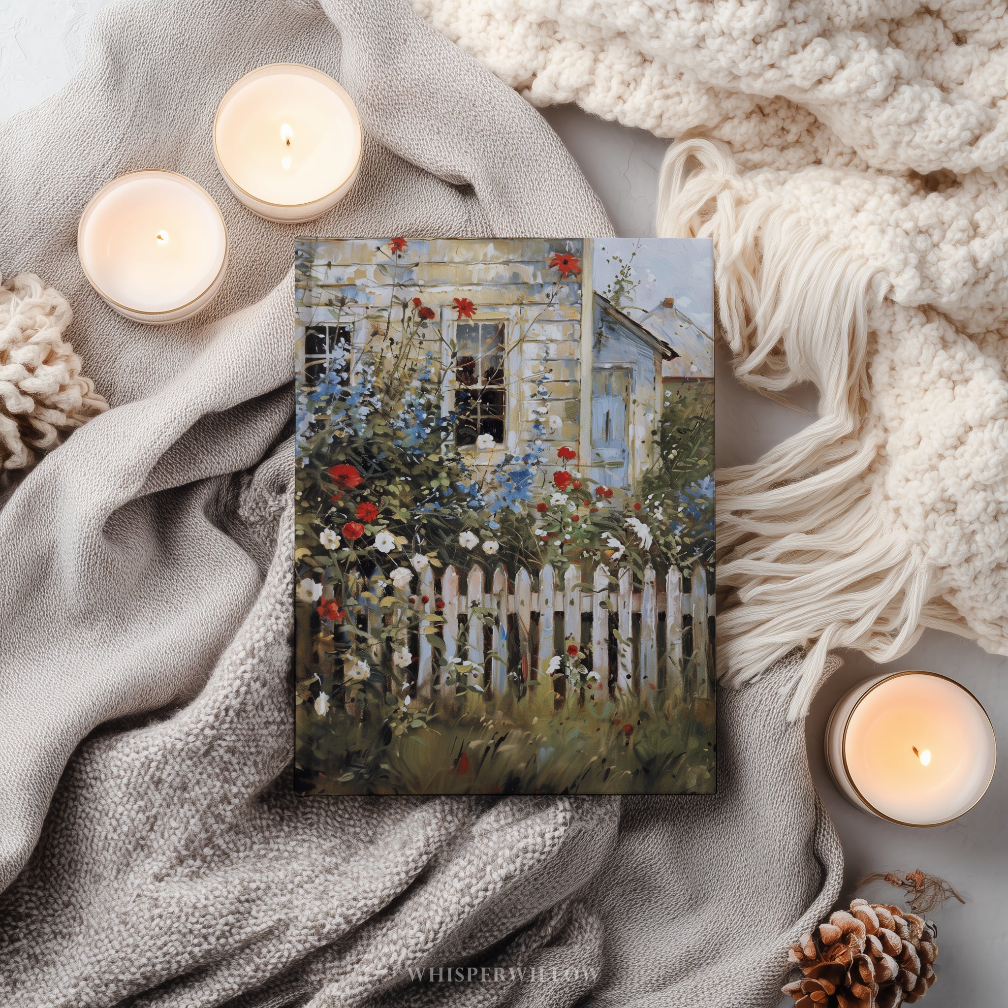 Notizbuch mit Hardcover „Cottage Garden“ – Wildblumen, weißer Zaun, rustikales florales Notizbuch als Geschenkidee