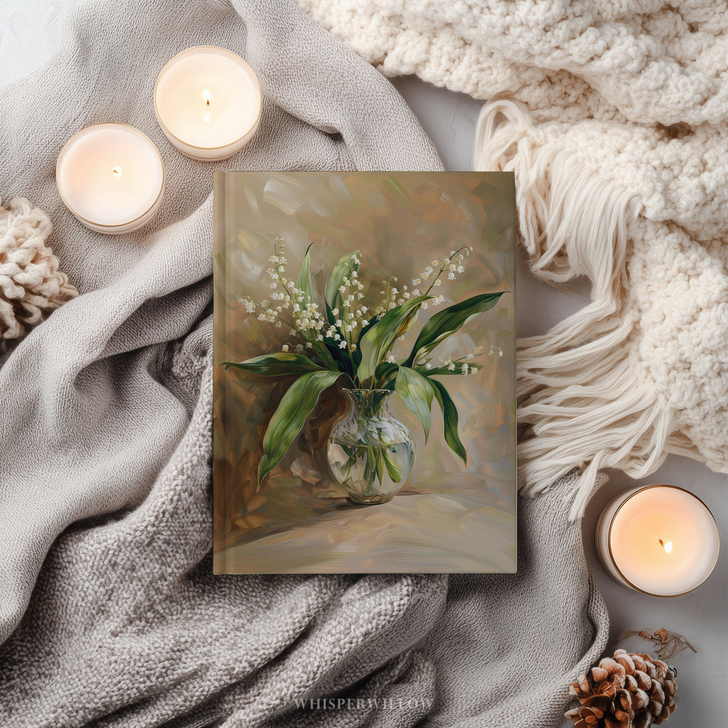 Maiglöckchen-Notizbuch (gebunden) – Vintage-Blumenstrauß, elegantes Notizbuch, wunderschönes Geschenk