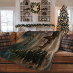 Christmas Santa Sleigh Throw Blanket - Reindeer Moonlit Village Gift