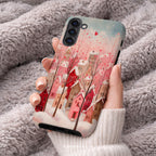Romantic Winter Village Phone Case | Aesthetic Pink Snow Art | Heart Holiday Design | Compatible with Samsung