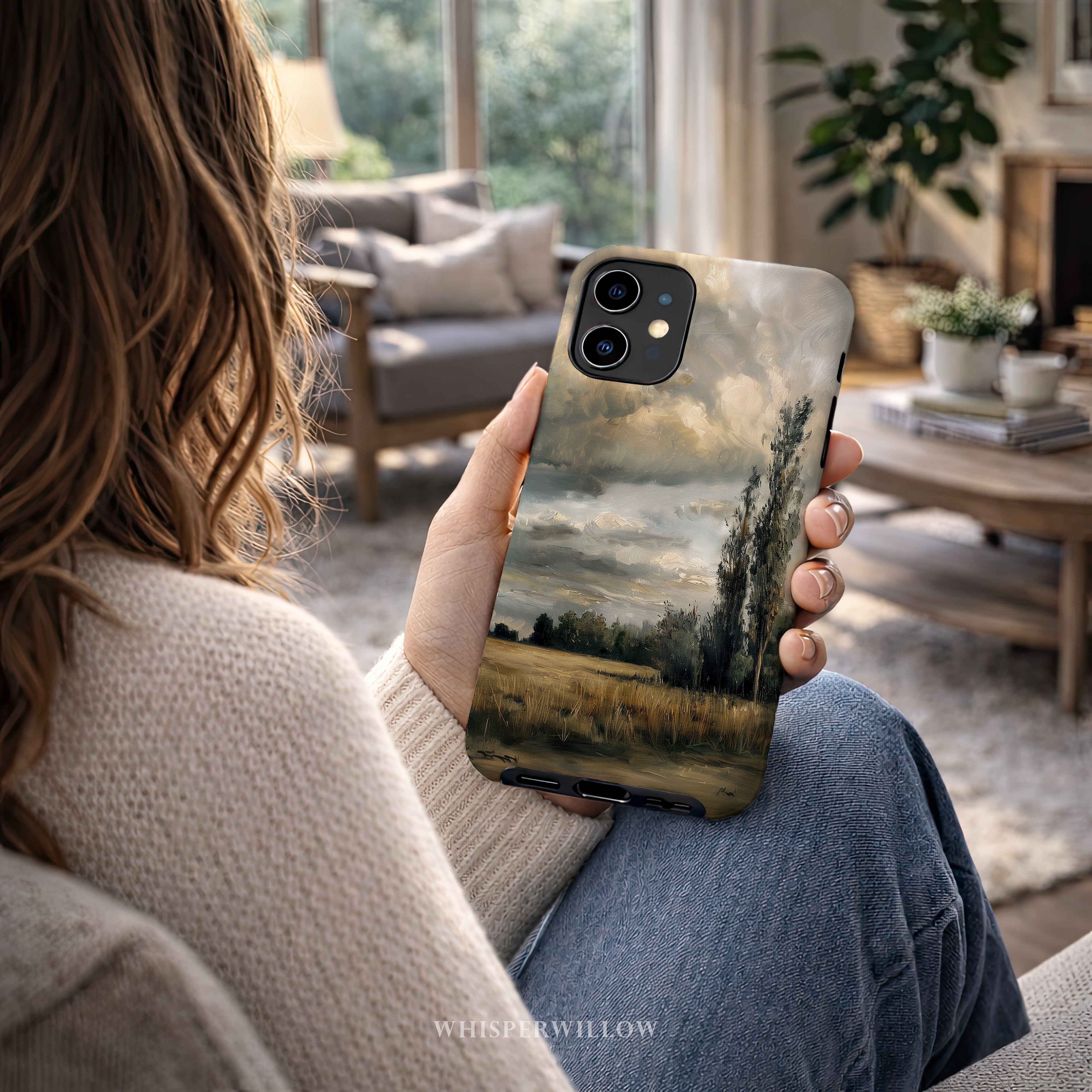 Moody Landscape Artistic Phone Case | Compatible with iPhone Models | Storm Sky Nature Scenic Neutral Rustic