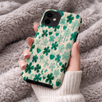 Teal Shamrock Dual Layer Phone Case | Compatible with iPhone  | Lucky Four Leaf Clover Cover