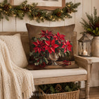 Coussin décoratif de Noël à motif poinsettia - Coussin rouge festif