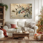 Leinwandbild | Rustikaler Zweig mit roten Beeren | Weihnachts- und Herbstdekoration