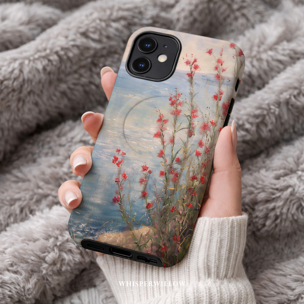 Coastal Wildflower Phone Case | Floral Lake Art | Compatible with MagSafe, Aesthetic Nature Cute Artistic Spring Summer Gift