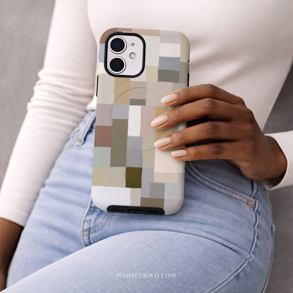 Neutral Aesthetic Phone Case | Minimalist Abstract Art | Compatible with iPhone MagSafe | Color Block Modern Gift