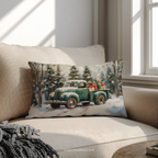 Vintage Christmas Truck Throw Pillow - Holiday Snowy Forest Cushion