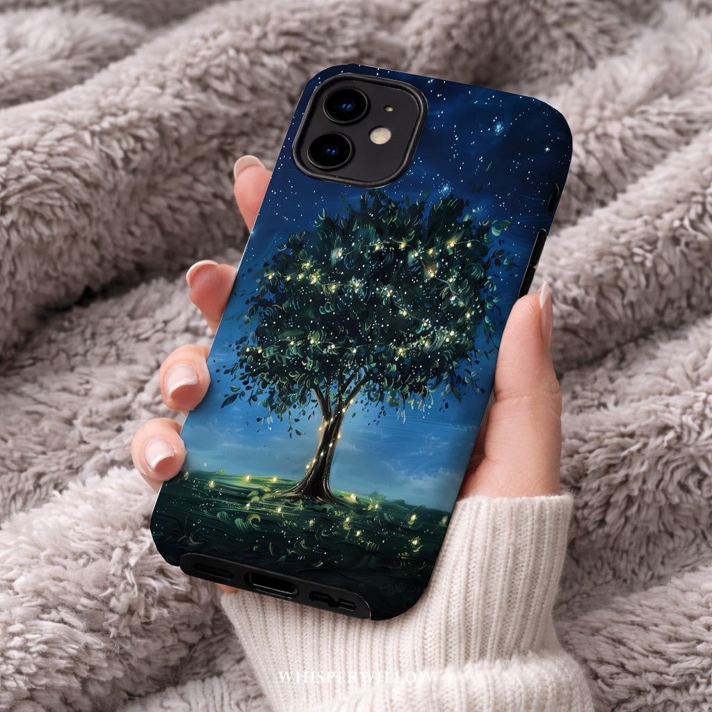 Mystical Tree Art Phone Case | Compatible with iPhone | Aesthetic Night Sky Glowing Fireflies Dreamy Stars Fantasy Nature