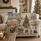 Vintage Christmas Village Throw Blanket - Winter Holiday Snowy Town Gift