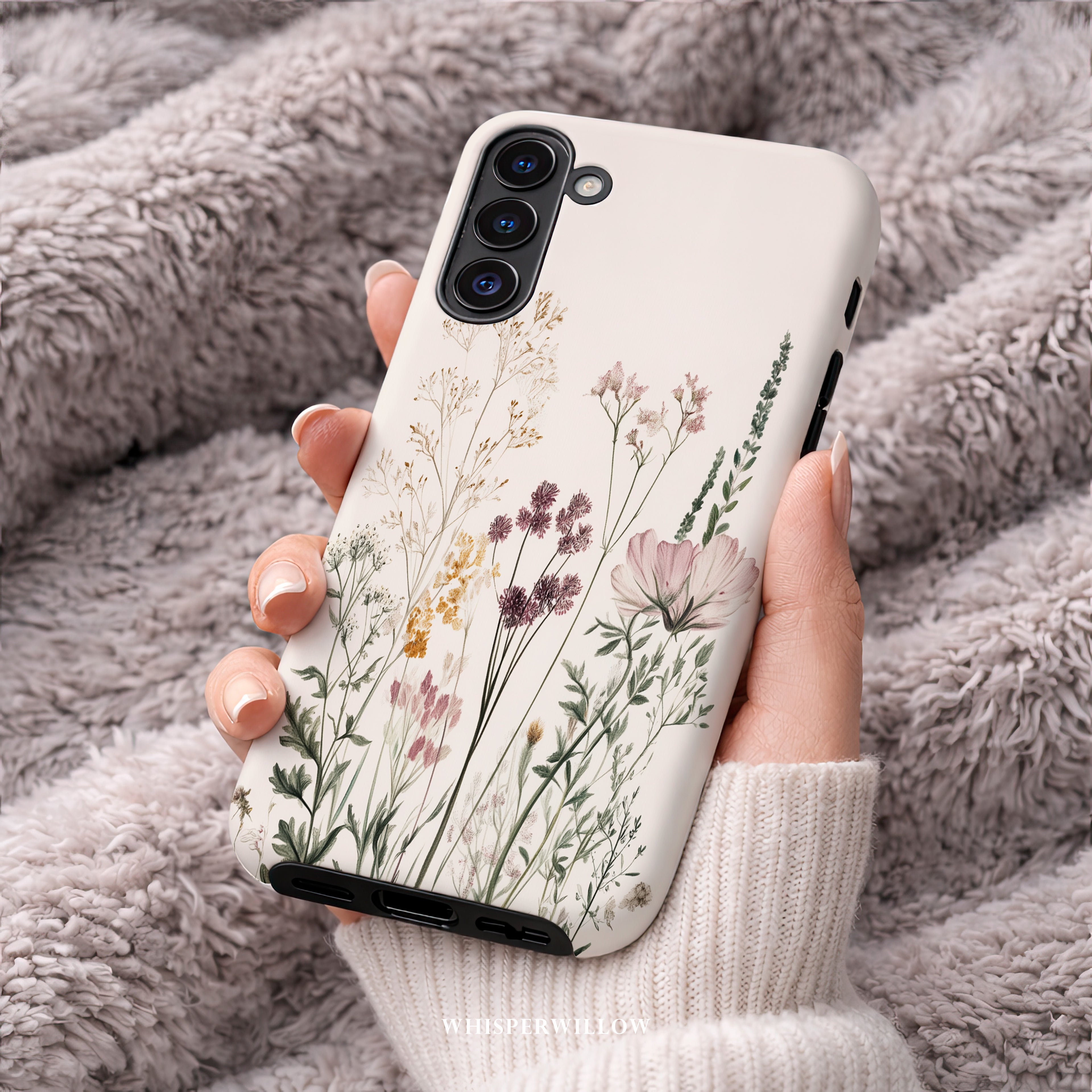 Botanical Wildflower Case Compatible with Samsung Galaxy | Minimalist Vintage Floral Meadow Aesthetic Soft Neutral Nature Garden Design