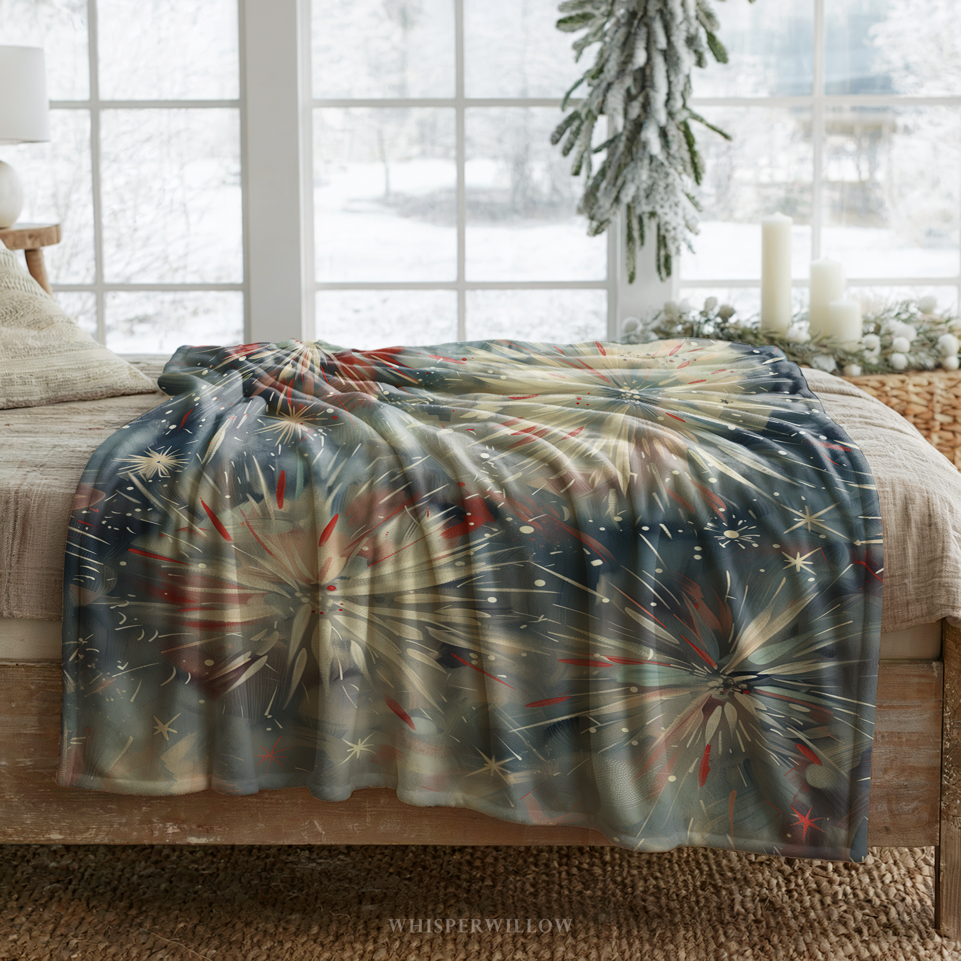 Abstract Fireworks Throw Blanket - Patriotic Red White Blue Gift