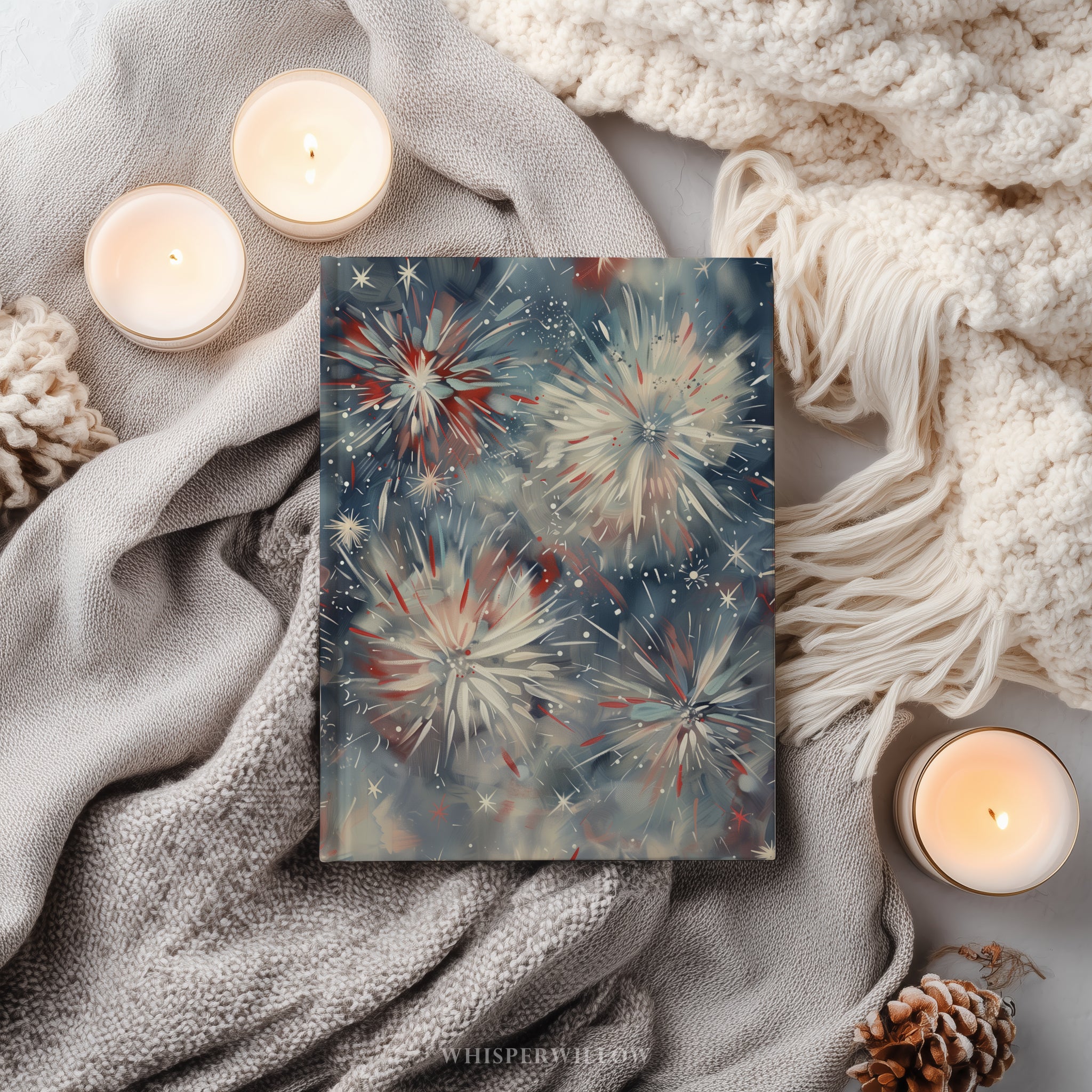 Notizbuch mit patriotischem Feuerwerksmotiv – Abstrakte Kunst mit rot-weiß-blauem Sternenmuster, Geschenkidee