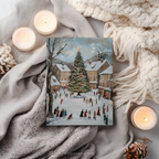 Carnet à couverture rigide Village de Noël - Patinage sur glace, sapin décoré, cadeau idéal pour les fêtes