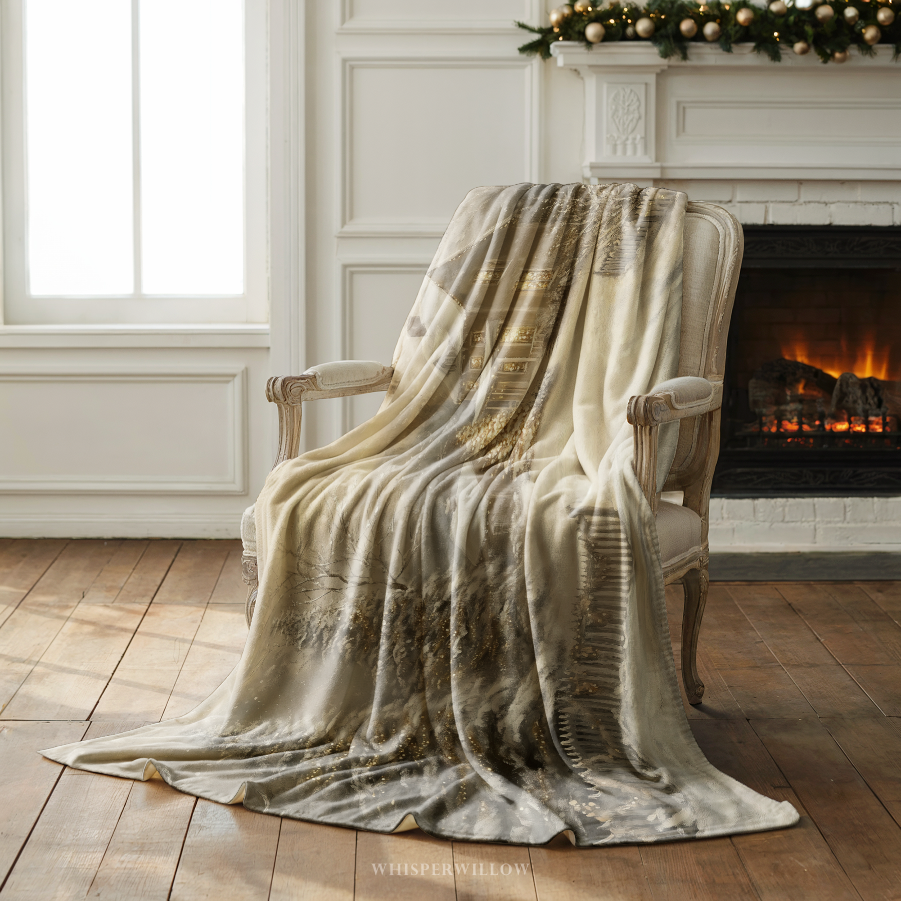 Enchanted Winter Cottage Throw Blanket - Christmas Lights Snowy Forest Gift