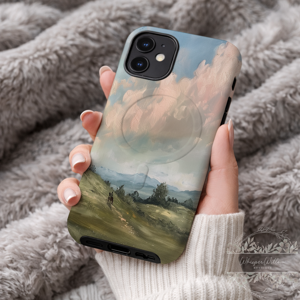 Pastel Sky Landscape Phone Case Compatible with MagSafe Magnetic Charging | Scenic Hills Art | Colorful Aesthetic Case