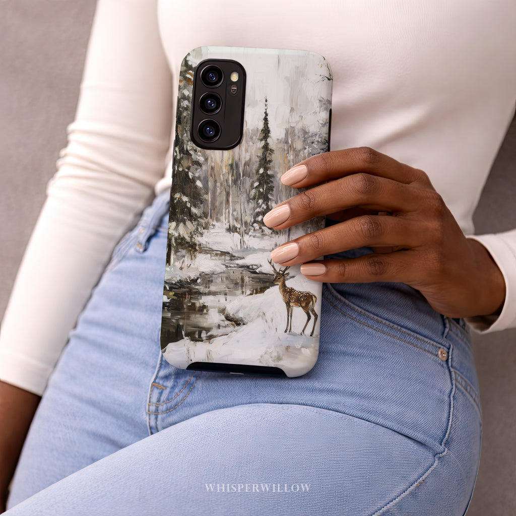 Winter Deer Aesthetic Phone Case | Forest Snow Wildlife Art | Compatible with Samsung