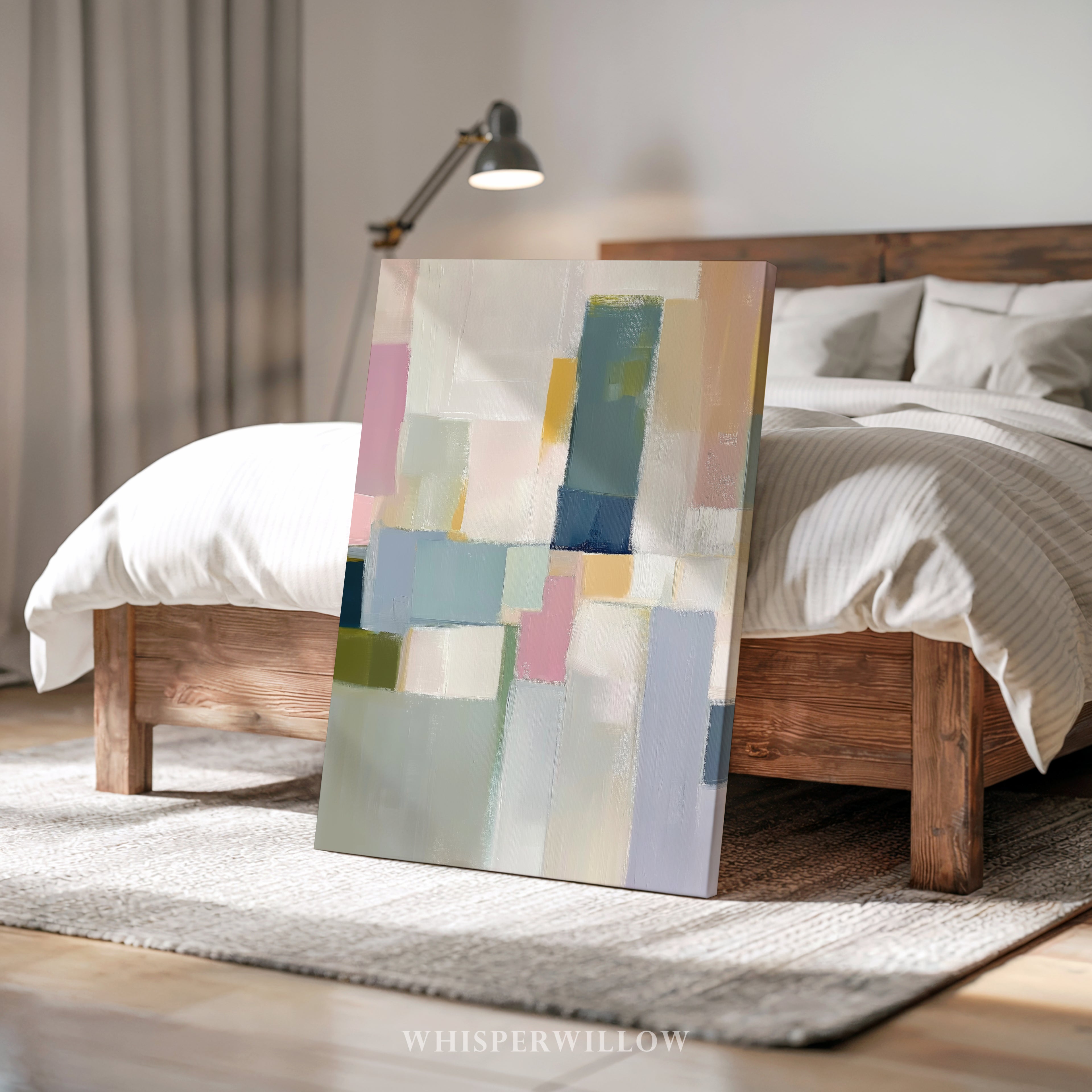 Pastellfarbenes geometrisches Leinwandbild – Abstrakter moderner minimalistischer Druck in sanften Farbblöcken