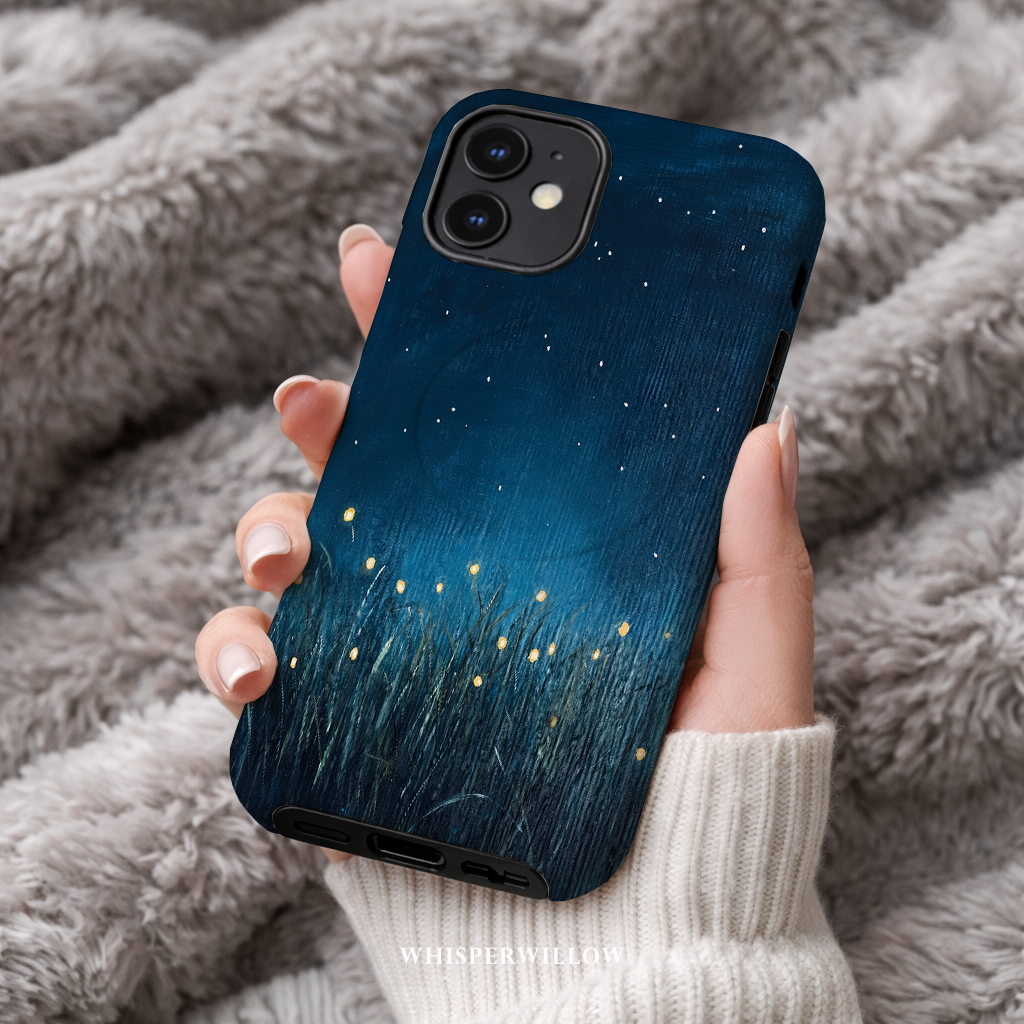 Firefly Night Sky MagSafe Case | Compatible with iPhone | Magnetic Charging | Dark Blue Stars Lightning Bugs | Protective Cover