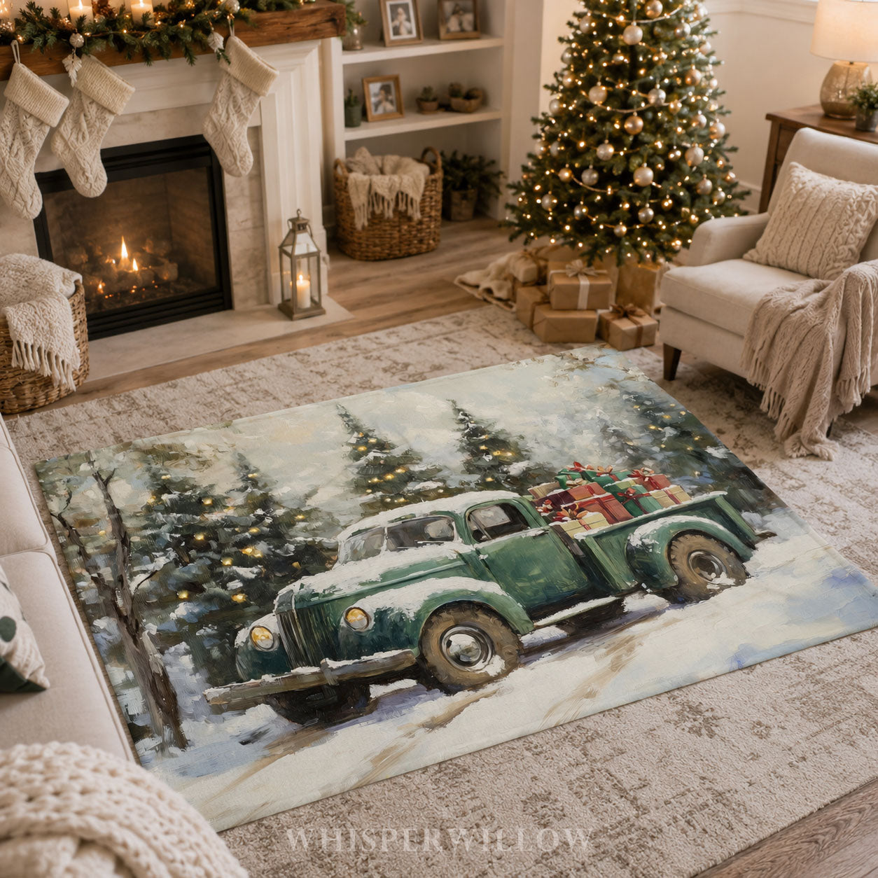 Vintage Christmas Truck Plush Throw Blanket - Snowy Forest Gift