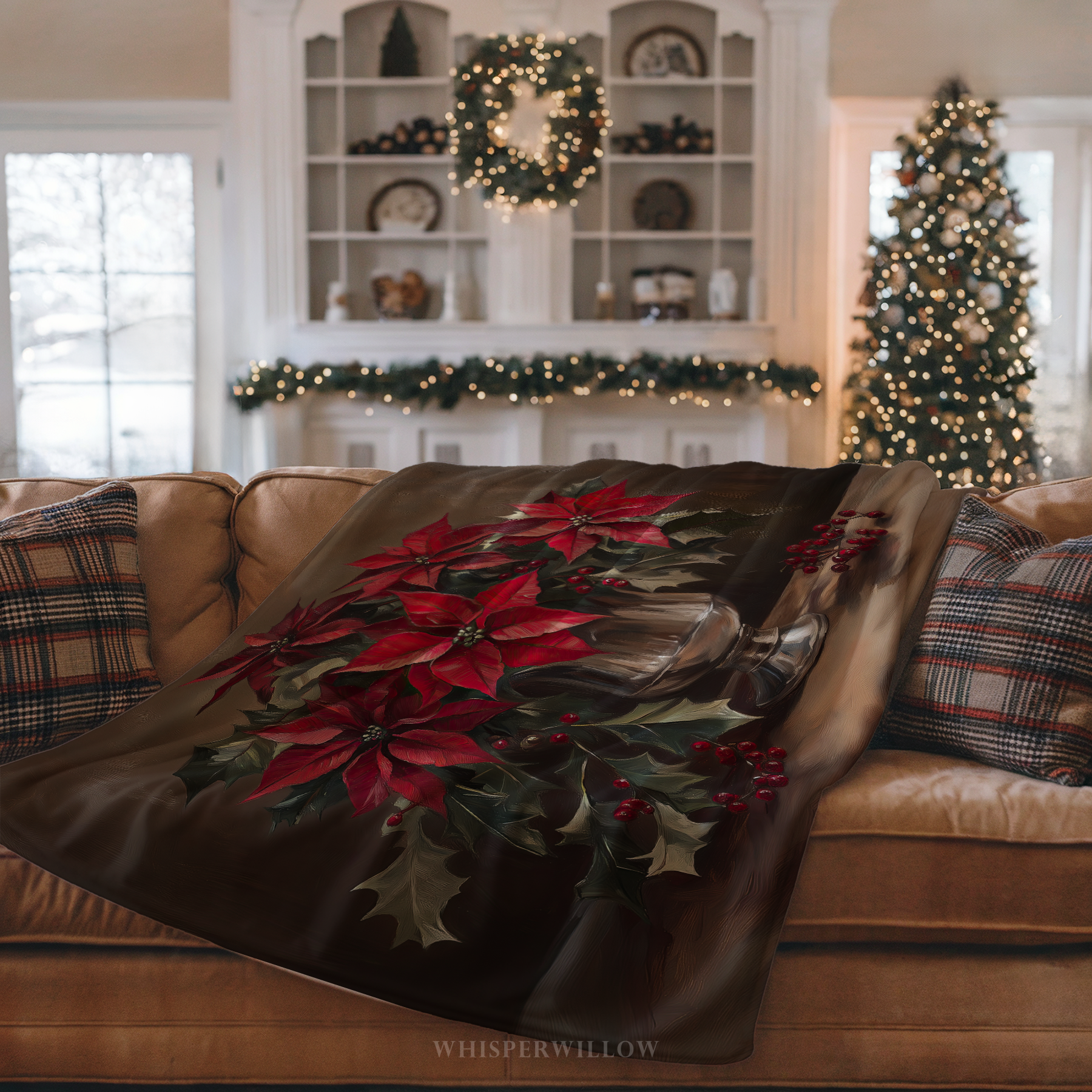 Christmas Poinsettia Throw Blanket - Red Floral Holly Gift