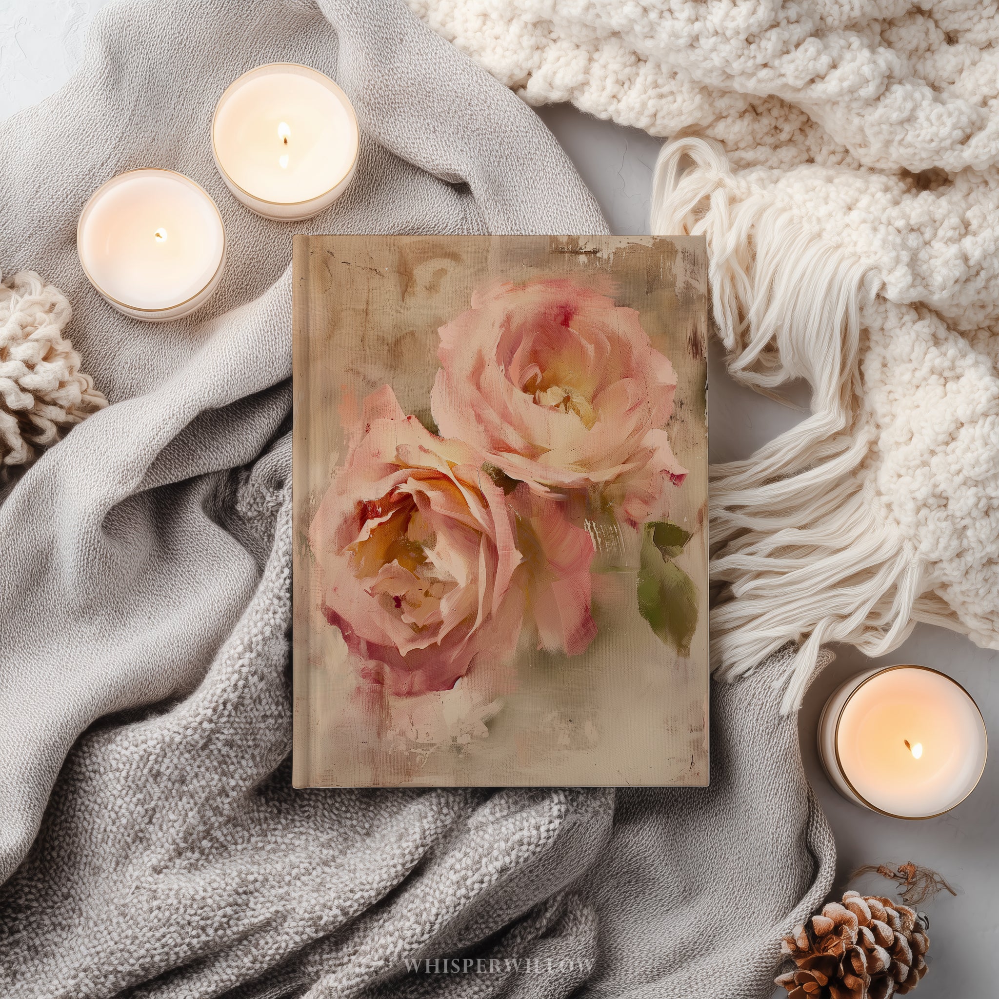 Hardcover-Notizbuch (20,3 x 14,6 cm) | Rosa-farbenes, abstraktes Blumenmuster | Vintage-Notizbuch mit botanischen Blumenmotiven – das perfekte Geschenk!