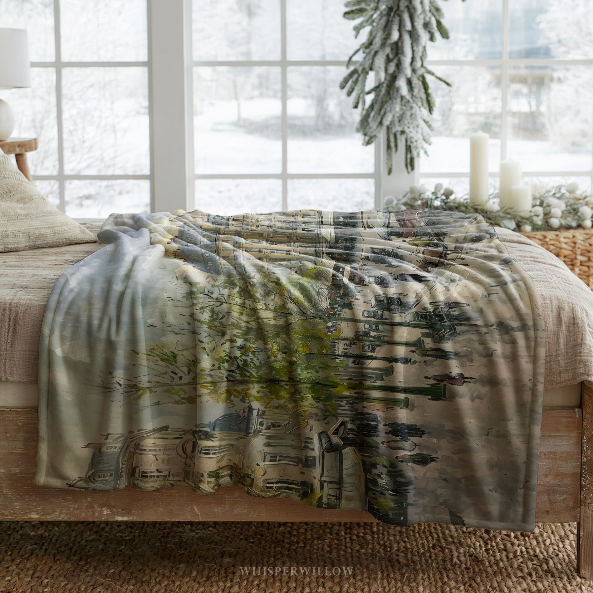 Paris Street Throw Blanket - Rainy European Boulevard Horse Carriage Gift