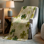 St Patricks Day Plush Throw Blanket, Shamrock Clover Green Floral Botanical, St Paddy Cozy Home Decor, Gift for Kids and Adults