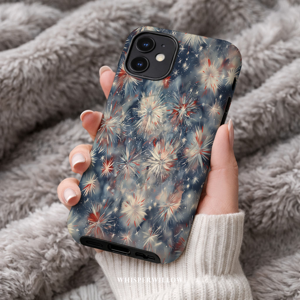 Abstract Fireworks Magnetic Case | Compatible with iPhone | Patriotic Red White Blue Starburst Cover