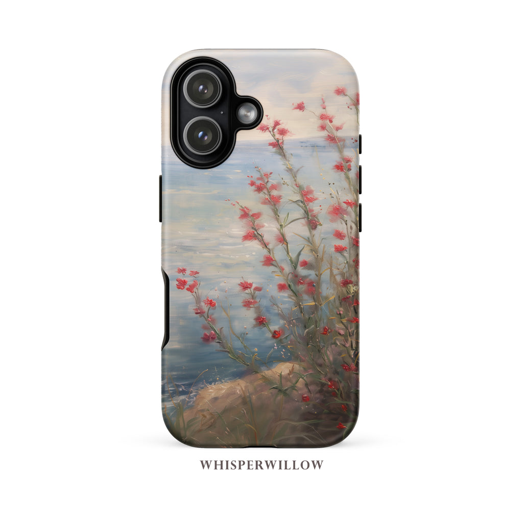Coastal Floral Phone Case Compatible with iPhone | Aesthetic Wildflower Lake Art | Cute Nature Spring Gift by WhisperWillow Studios