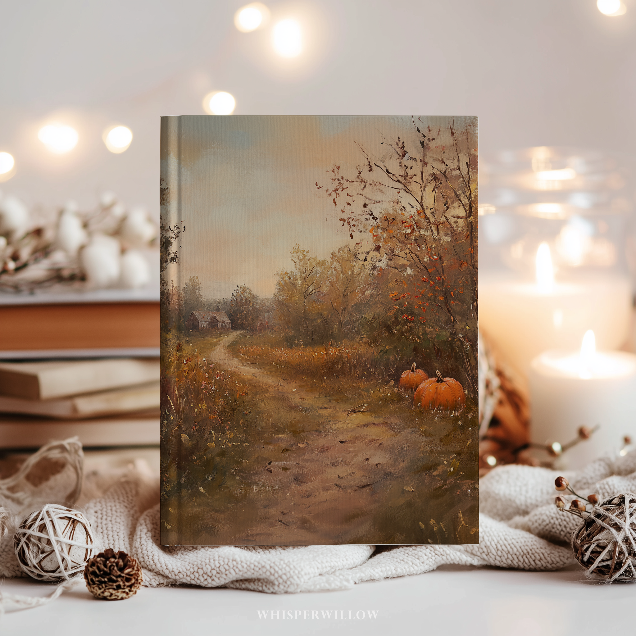 Autumn Pumpkin Path Hardcover Journal - Rustic Fall Cottage Landscape Cozy Writer Notebook Gift