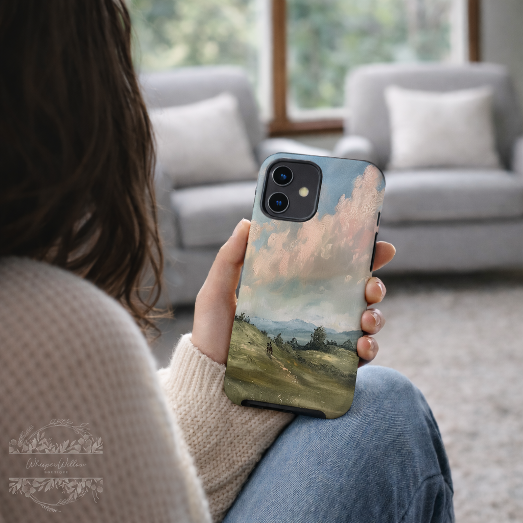 Pastel Sky Landscape Phone Case Compatible with iPhone | Colorful Countryside Rolling Hills Scenic Art Cover